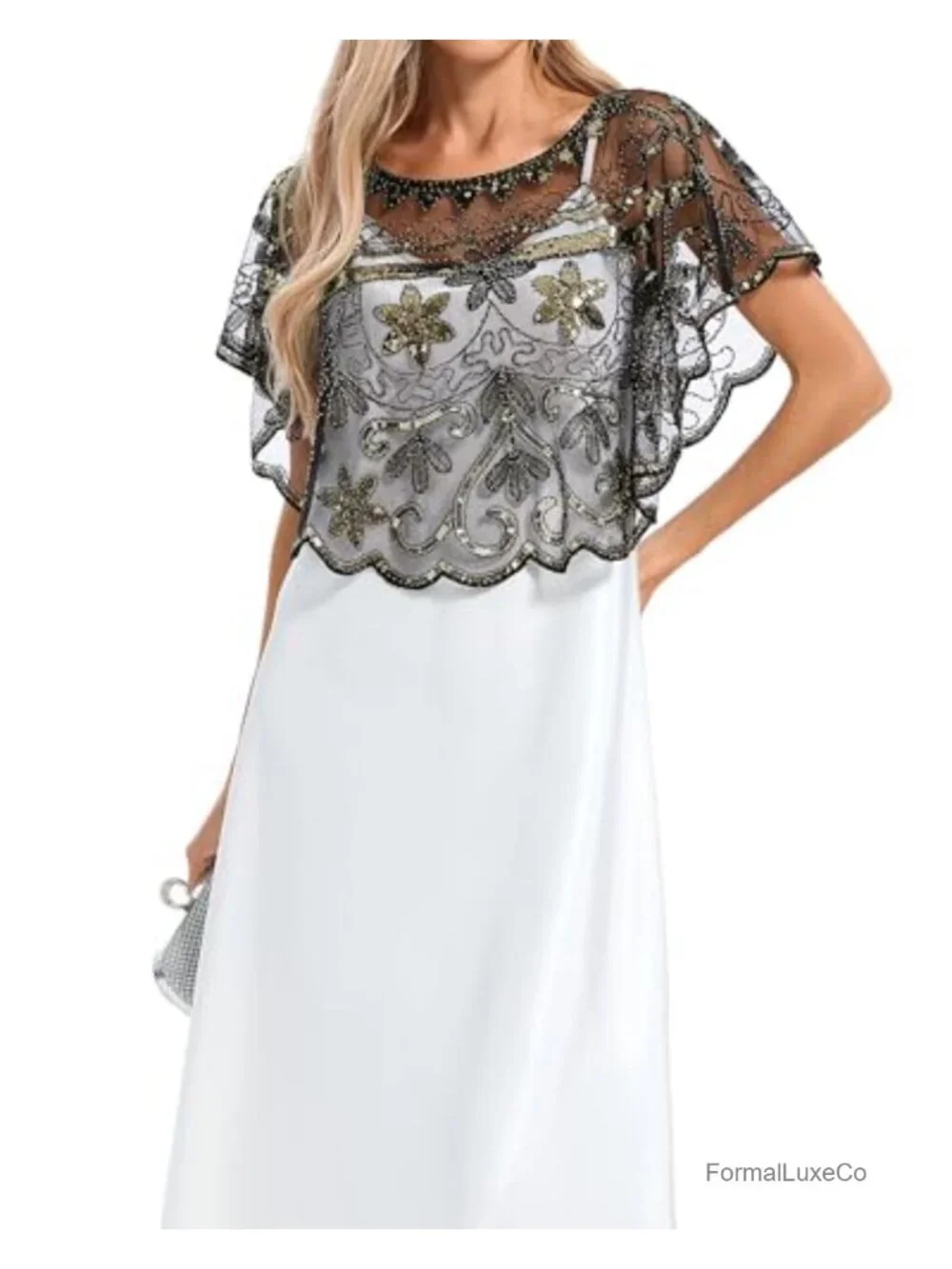 Sequin Embellished Fringe Capelet Shawl Gatsby Party Wrap